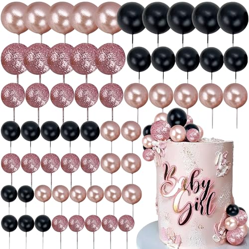 Roaring Good Time Rose Gold Schwarz Kugeln Kuchen Topper Luftballons Cupcake Topper DIY Kucheneinsatz Topper Kuchen Bälle Backen Dekoration für Hochzeitstag Geburtstag von Roaring Good Time