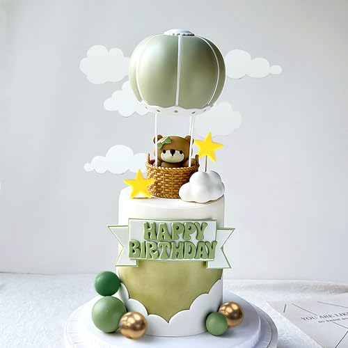 Roaring Good Time Salbeigrün Bär Tortendeko Heißluftballons Kugeln Cake Topper Boho Bären Tortendeko für Babyparty, Geburtstag von Roaring Good Time