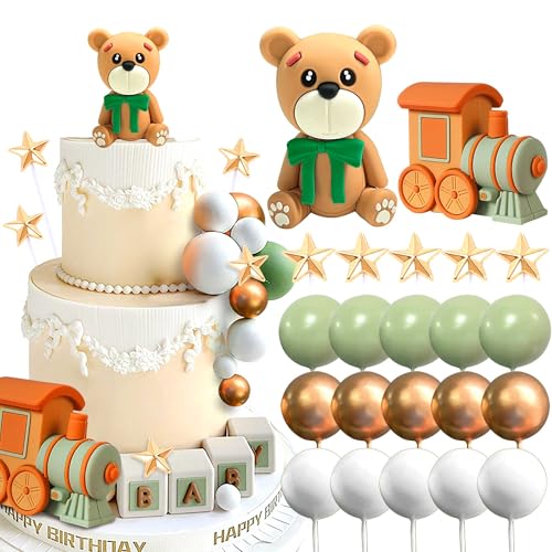 Roaring Good Time Salbeigrüner Bär Tortendeko Beige Braun Kugeln Cake Topper Boho Bären Kuchen Tortendeko Baby Shower Geburtstag Tortendeko von Roaring Good Time