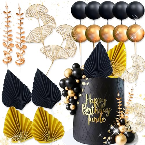 Schwarz Gold Kugeln Kuchen Topper Gold Blätter Kuchen Dekoration Abschlussball Kuchen Dekoration Brüllende 20er Jahre Kuchen Dekoration 1920er Jahre Party Supplies von Roaring Good Time