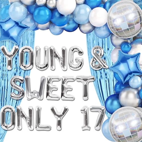 Roaring Good Time Silber Blau young and sweet only 17 Geburtstag Dekoration young and sweet only 17 Banner Dancing Queen 17 Dekoration Disco Luftballons Geburtstag Banner Crown Queen Luftballons von Roaring Good Time