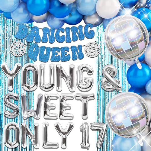 Roaring Good Time Silber Young and Sweet Only 17 Geburtstag Dekoration Dancing Queen 17 Banner Dancing Queen 17 Dekoration Disco Luftballons Geburtstag Banner von Roaring Good Time