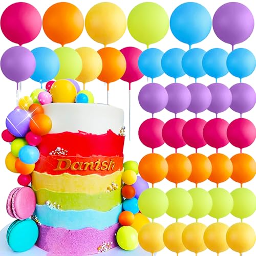 Roaring Good Time Tortendeko Macaroon Regenbogen Ball Kuchen Toppers Pastell Farbe Kugeln Cupcake Toppers für Geburtstag BabyDusche Hochzeit Party von Roaring Good Time