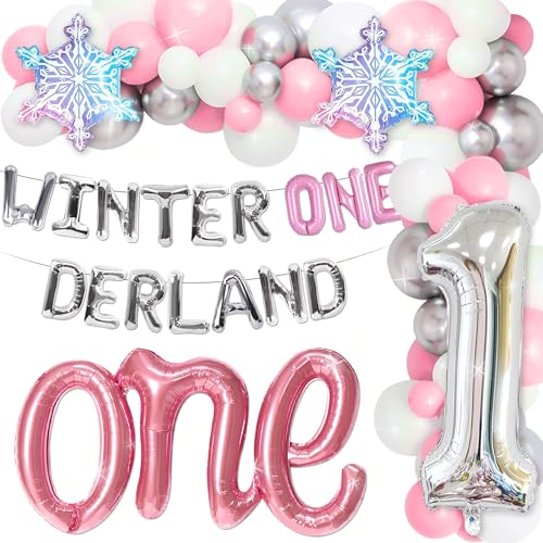 Roaring Good Time Winter Onederland 1 Geburtstag Dekorationen Schneeflocke Dekoration Banner Girlande Ein Hochstuhl Banner Nummer 1 Folienballon Rosa Luftballons für Mädchen Erster von Roaring Good Time