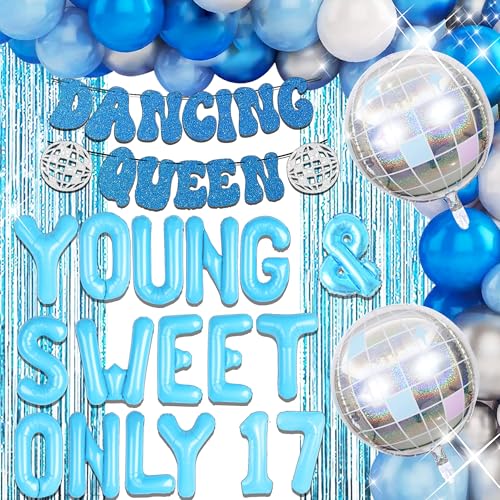 Roaring Good Time Blau Young and Sweet Only 17 Ballon Geburtstag Dekoration Jung und Süß Nur 17 Banner Dancing Queen 17 Dekoration Disco Luftballons Geburtstag Banner Crown Queen Luftballons von Roaring Good Time