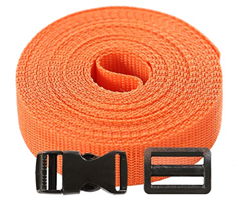 Roban Fashion Gurtband Polypropylen 5m mit Schnallen Klickverschluss/Klippverschluss x5 und x10 Leiterschnallen 20mm,Orange von Roban Fashion