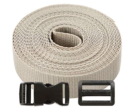 Roban Fashion Gurtband Polypropylen 5m mit Schnallen Klickverschluss/Klippverschluss x5 und x10 Leiterschnallen 25mm,Beige von Roban Fashion