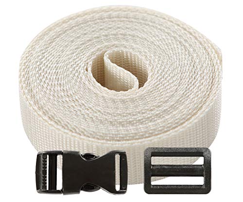 Roban Fashion Gurtband Polypropylen 5m mit Schnallen Klickverschluss/Klippverschluss x5 und x10 Leiterschnallen 25mm,Creme von Roban Fashion