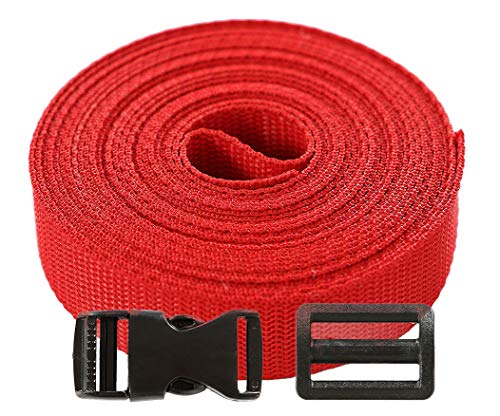 Roban Fashion Gurtband Polypropylen 5m mit Schnallen Klickverschluss/Klippverschluss x5 und x10 Leiterschnallen 25mm,Rot von Roban Fashion