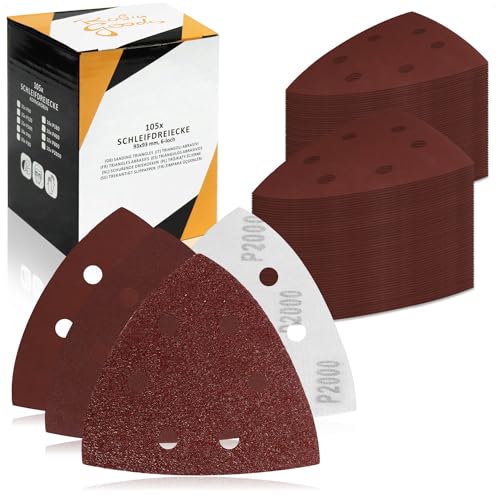 Robin Goods® 93x Schleifpapier für Dreieckschleifer - Schleifdreiecke - Schleifblätter mit Klett - Schleifscheiben 93 mm - kleine Schleifblätter (dreieckig - rot - klein) von Robin Goods