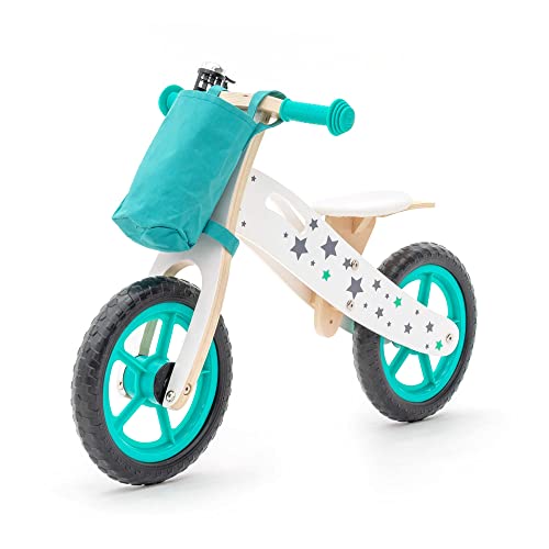 Robincool Fahrrad ohne Pedale Montessori Street Cirtuit 83 x 36 x 53 cm Lauflernhilfe aus grünem Holz mit Klingel und Stofftasche von Robincool