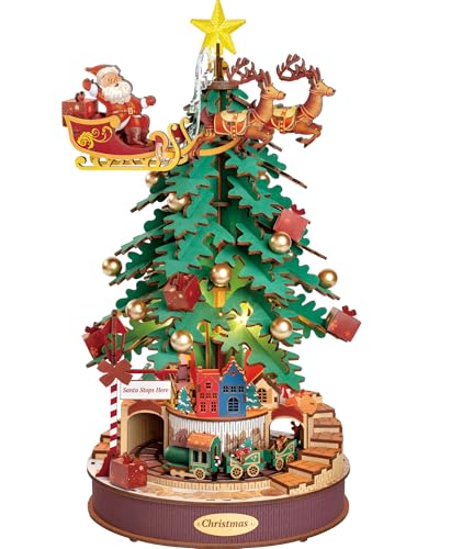 ROBOTIME 3D Puzzle Modellbausatz Erwachsene Weihnachtsbaum Spieluhr Holz, 3D Holzpuzzle Holzbausatz Holzmodelle Geschenke Erwachsene Kinder von Robotime