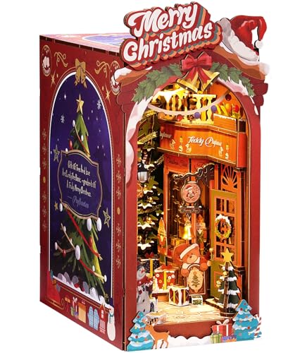 ROBOTIME Book Nook Kit mit LED-Lichtern, DIY Miniatur Puppenhaus Kit 3D Holzpuzzle Buchecke Bücherregal Dekoration Geschenk (Weihnachtsstraße) von Robotime