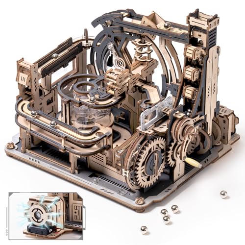 ROBOTIME Kugelbahnen Murmelbahn 3D Puzzle Holzpuzzle Erwachsene Modellbau Bastelset Modellbausatz Holz Holzbausatz Geschenk Erwachsene Jungen Elektrische (MURMEL-WELTRAUMHAFEN LGC01) von Robotime