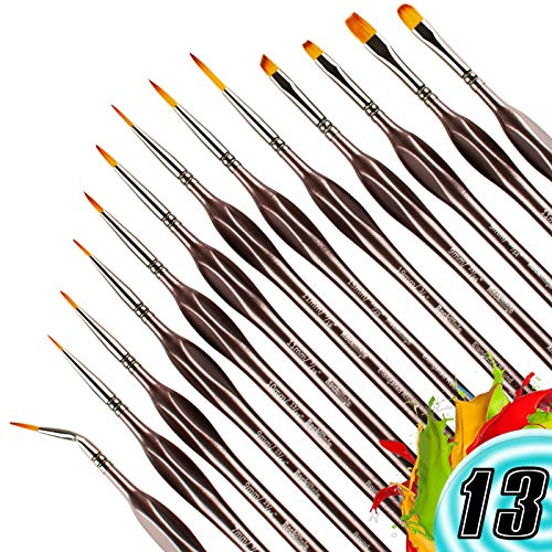 Pinsel Set Malen, Feine Detail Pinsel für Acryl Aquarell Modellbau, 13 Stück Malpinsel für Künstler | ideal für Acrylfarben, Wasserfarben Miniaturen,Öl, Modelle, Strichzeichnung und Nageldesign von Rock Ninja