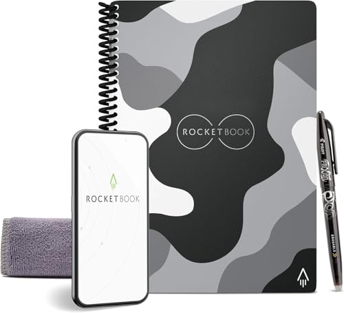 Rocketbook Core Wiederverwendbares Digitales Notizbuch - Executive A5 Camo - Elektronischer Notizblock - Gepunktete Seiten - Wiederbeschreibbar mit inkl. Pilot Frixion Stift, Mikrofasertuch von Rocketbook