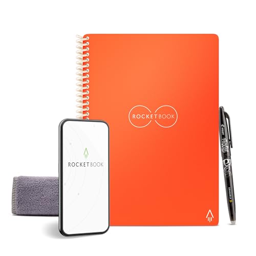 Rocketbook Core Wiederverwendbares Digitales Notizbuch - Executive A5 Orange - Elektronischer Notizblock mit Punktraster - Wiederbeschreibbar mit inkl. Pilot Frixion Stift und Mikrofasertuch von Rocketbook