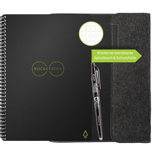 Rocketbook Core Wiederverwendbares Digitales Notizbuch Executive A5 mit Schutzhülle Bundle, Elektronischer Notizblock mit Punktraster - Wiederbeschreibbar mit inkl. Pilot Frixion Stift von Rocketbook