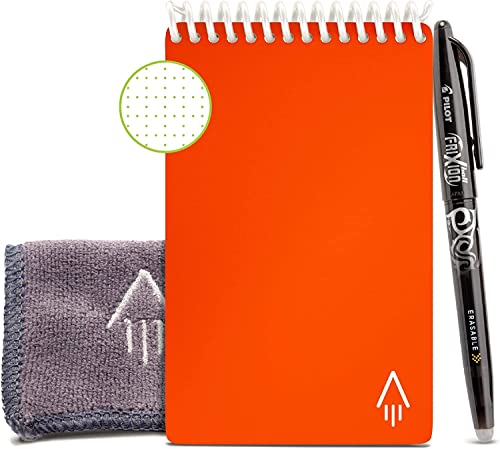 Rocketbook Core Wiederverwendbares Digitales Notizbuch - Mini A6, Orange - Elektronischer Notizblock mit Punktraster - Wiederbeschreibbar mit inkl. Pilot Frixion Stift und Mikrofasertuch von Rocketbook