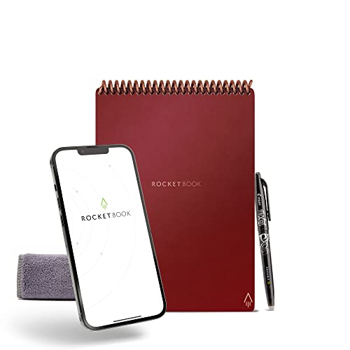 Rocketbook Flip Wiedervervendbares Digitales Notizbuch - Executive A5 Scarlet Rot - Elektronischer Notizblock Ringbuch mit Linien und Punktraster - inkl. Pilot FriXion Stift und Mikrofasertuch von Rocketbook