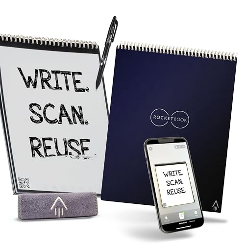 Rocketbook Flip Wiedervervendbares Digitales Notizbuch - Letter A4 Blau - Elektronischer Notizblock Ringbuch mit Linien und Punktraster - inkl. Pilot FriXion Stift und Mikrofasertuch von Rocketbook