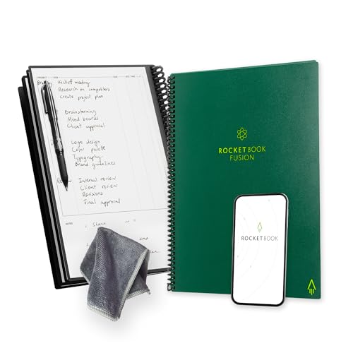 Rocketbook Fusion Wiederverwendbares Digitales Notizbuch - Smart Notepad A4 Grün, 7 Styles, To-Do Liste, Tägliches Bullet Journal, Wochen- & Monatsplaner, mit löschbarem Frixion-Stift von Rocketbook