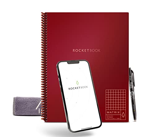 Rocketbook Matrix Digitales Notizbuch Millimeterpapier Seiten - Wiederverwendbarer Notizblock - 21,6 x 27,9cm - Wiederbeschreibbar mit inkl. Pilot Frixion Stift und Mikrofasertuch - Kastanienbraun von Rocketbook