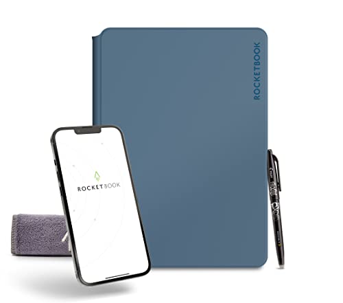 Rocketbook PRO 2.0 Wiederverwendbares Digitales Notizbuch A4 Stahlblau Elektronischer Notizblock mit 20 Blatt Liniert und mit Punktraster, Hardcover Veganes Leder mit inkl. Pilot Frixion Stift von Rocketbook