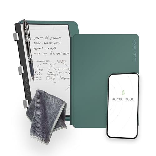 Rocketbook PRO 2.0 Wiederverwendbares Digitales Notizbuch A5 Grün Elektronischer Notizblock mit 20 Blatt Liniert und mit Punktraster, Hardcover Veganes Leder mit inkl. Pilot Frixion Stift von Rocketbook