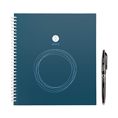 Rocketbook Wave smarter wiederverwendbarer Notebook − Standard / Größe - lade Notizen mit der iOS-/Android-App hoch, leere dann alle Seiten in der Mikrowelle und starte neu von Rocketbook