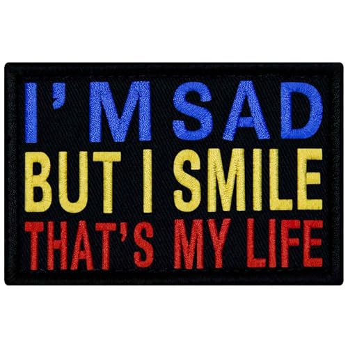 Aufnäher mit Aufschrift "I'm Sad But I Smile That's My Life", bestickt, Biker-Abzeichen, Moralapplikation, Klettverschluss, Emblem von Rocking Planet