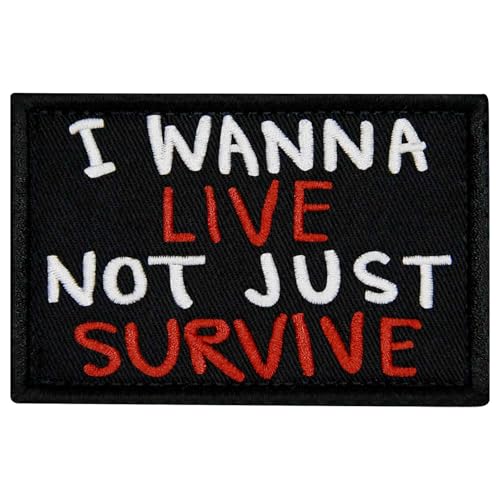 Rocking Planet Aufnäher mit Aufschrift "I Wanna Live Not Just Survive", bestickt, Biker-Abzeichen, Moral-Applikation, Klettverschluss, Emblem von Rocking Planet