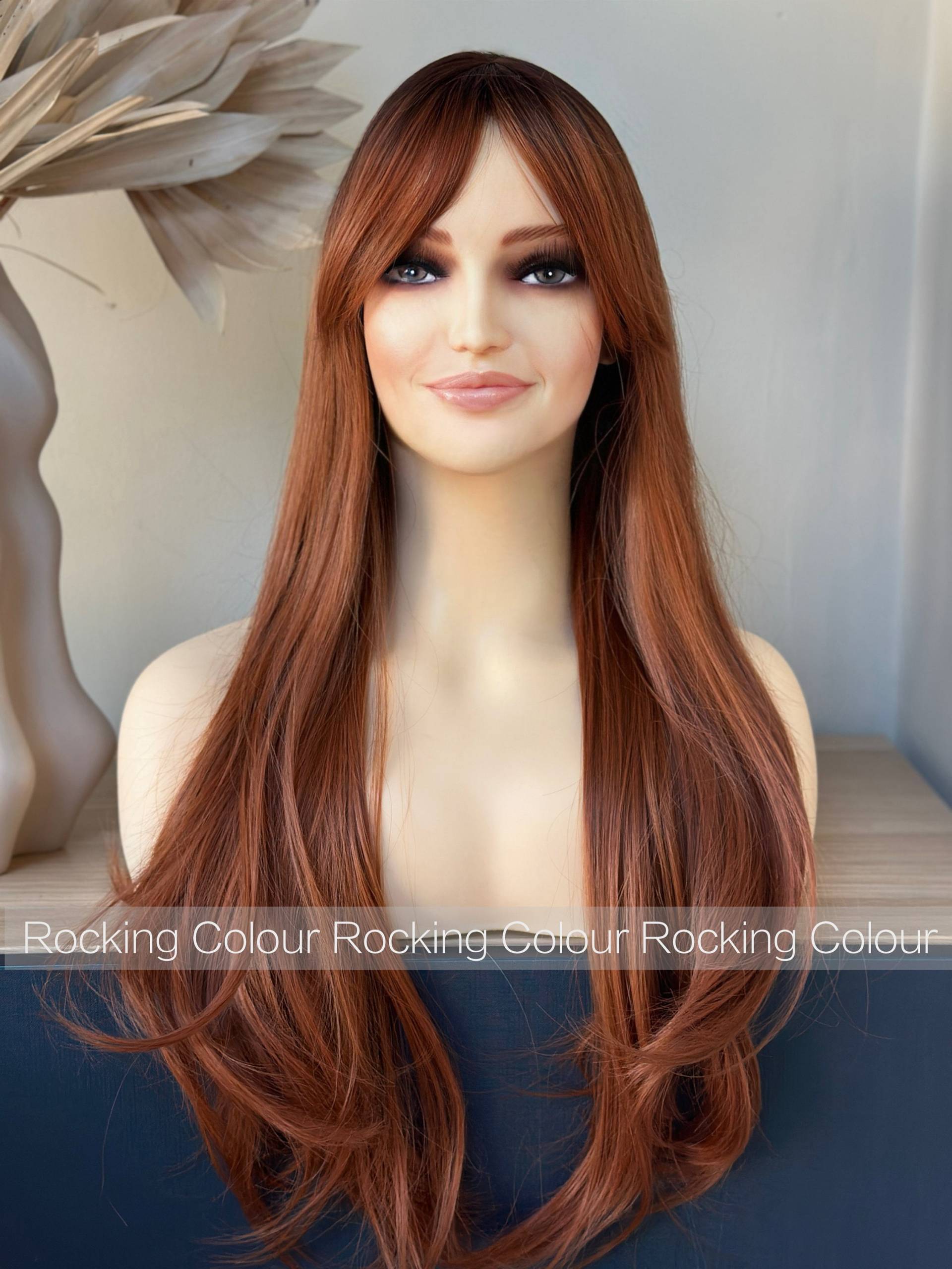 Deep Ginger Red Ombre-Perücke Mit Side Pony/26-Zoll Dark Root Cooper Side-Fringe-Perücke. Gratis Perückenkappe von RockingColour