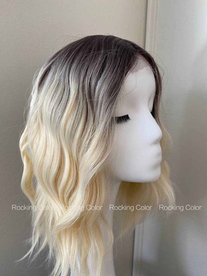 Ombre Braun Bis Blonde Lace Front Gewellte Perücke, 14-Zoll Bob Perücke. Gratis Perückenkappe von RockingColour