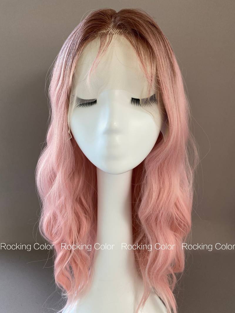 Ombre Pink Lace Front Gewellte Perücke.24-Zoll Lange Perücke. Gratis Perückenkappe von RockingColour