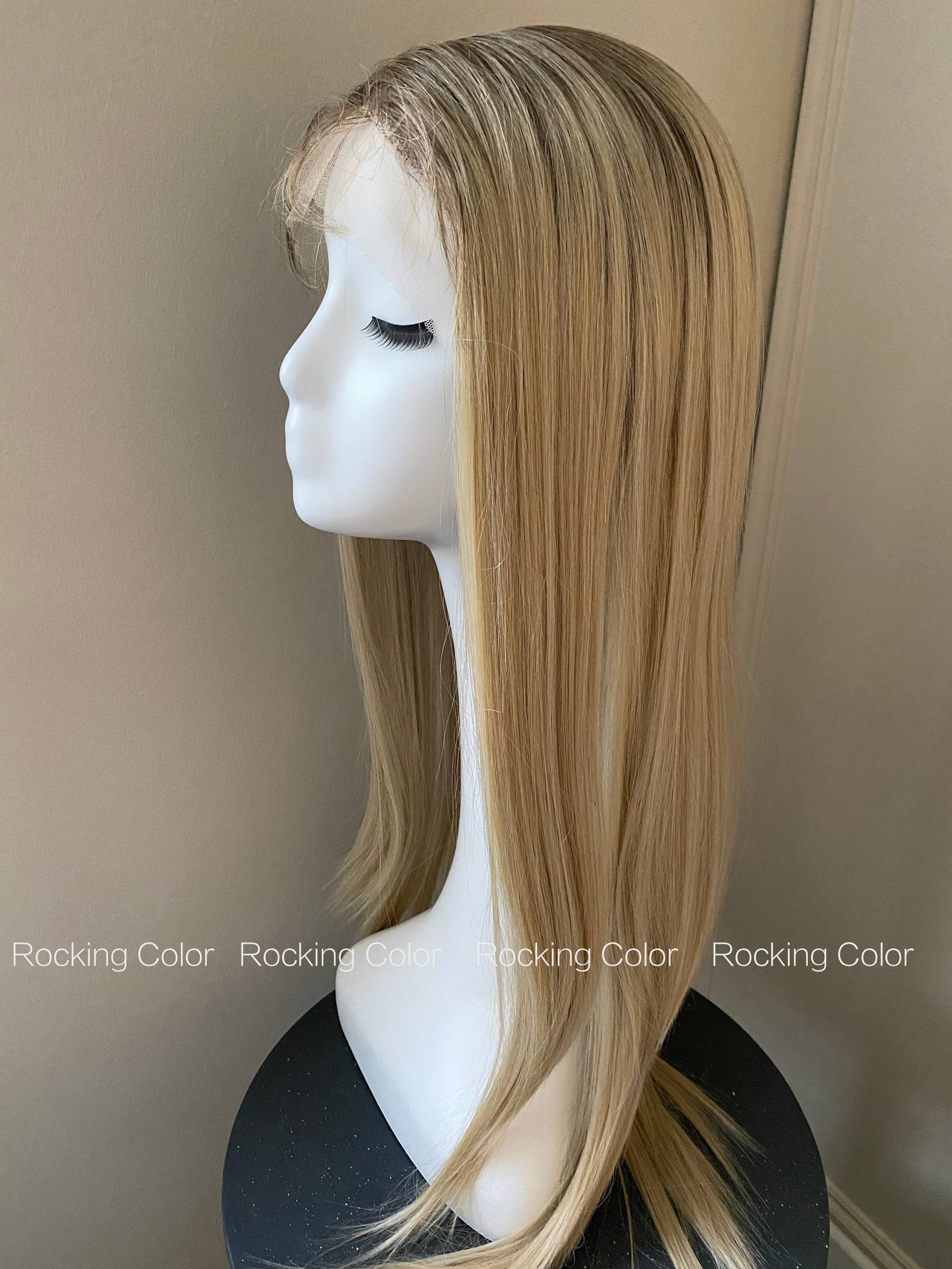 Platinum Blonde Lace Front Ombre Gerade Perücke/28-Zoll Lange Perücke. Gratis Perückenkappe von RockingColour