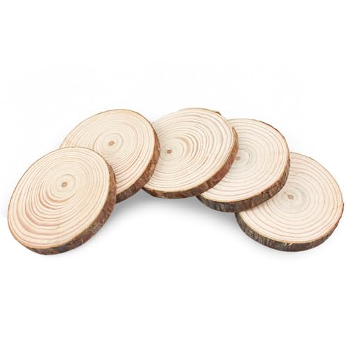 Rockreyoa 10 Stück Holzscheiben Natürliche Scheiben aus Holz Baumscheiben mit Rinde Rundes Unbehandeltes Holzkreise für DIY Handwerk Malerei Rustikale Party Zuhause Dekoration, 1 cm Dicke 3-4CM von Rockreyoa