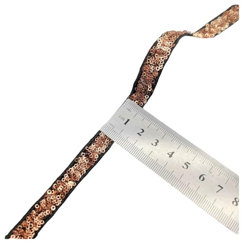 Rockreyoa 10 Yards Pailletten Bänder Glitzer-Paillettenbesatz Dekoration Band Flache Glitzerband Borten Elastischer Spitzenbesatz Stoff Ribbon Trim Spitzenband Breites Band Stoffbesatz Braun 10mm von Rockreyoa