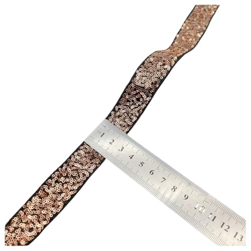 Rockreyoa 10 Yards Pailletten Bänder Glitzer-Paillettenbesatz Dekoration Band Flache Glitzerband Borten Elastischer Spitzenbesatz Stoff Ribbon Trim Spitzenband Breites Band Stoffbesatz Braun 20mm von Rockreyoa