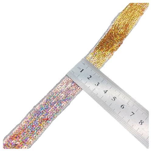 Rockreyoa 10 Yards Pailletten Bänder Glitzer-Paillettenbesatz Dekoration Band Flache Glitzerband Borten Elastischer Spitzenbesatz Stoff Ribbon Trim Spitzenband Breites Band Stoffbesatz Bunte 22mm von Rockreyoa