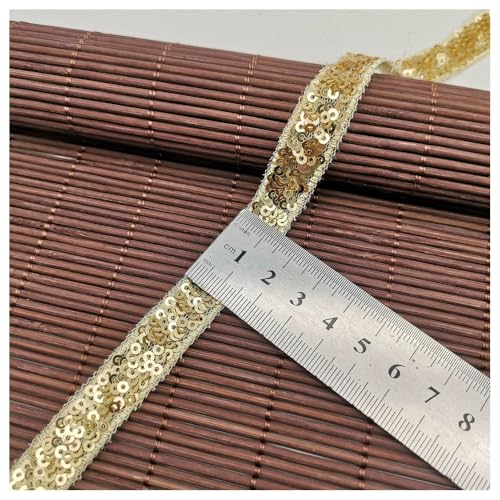 Rockreyoa 10 Yards Pailletten Bänder Glitzer-Paillettenbesatz Dekoration Band Flache Glitzerband Borten Elastischer Spitzenbesatz Stoff Ribbon Trim Spitzenband Breites Band Stoffbesatz Gelb 12mm von Rockreyoa