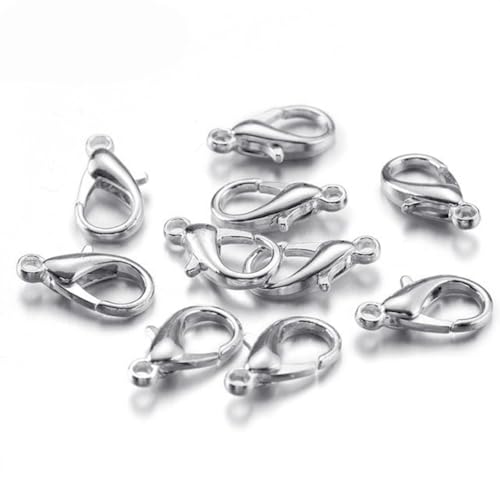 Rockreyoa 100 Stück Kettenverschluss Karabinerverschlüsse Halsketten Verschluss Sprungringöffner Schmuck Verschlüsse Zubehör für Schmuckherstellung, DIY Ohrring Armband Silber 10mm von Rockreyoa