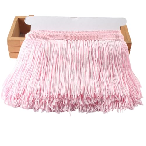 Rockreyoa 10cm Polyester-Fransen Tanzfransen Spitzenfransen Bunte Fransenborte Meterware Quaste Fransenband Fransen Quaste Fransenborte Schnittfranse Dekoband Quaste Dekoborte Rosa 1 Yard von Rockreyoa