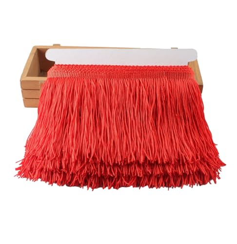 Rockreyoa 10cm Polyester-Fransen Tanzfransen Spitzenfransen Bunte Fransenborte Meterware Quaste Fransenband Fransen Quaste Fransenborte Schnittfranse Dekoband Quaste Dekoborte Rot 1 Yard von Rockreyoa