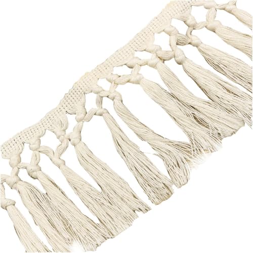 Rockreyoa 11cm Baumwolle Quaste Spitzenband Fransenborte Spitzenbesatz Fransen Trim für DIY Kostüme Kleidung Vorhang Nähen Bastelzubehör Tischdecke Wohnaccessoires Hochzeit Deko Beige1# 5 Yards von Rockreyoa