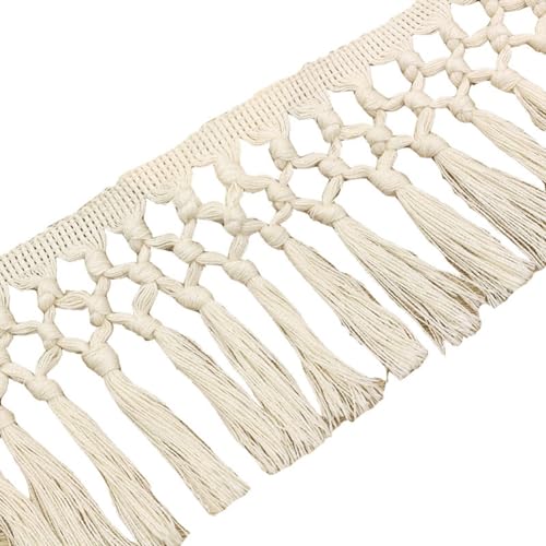 Rockreyoa 11cm Baumwolle Quaste Spitzenband Fransenborte Spitzenbesatz Fransen Trim für DIY Kostüme Kleidung Vorhang Nähen Bastelzubehör Tischdecke Wohnaccessoires Hochzeit Deko Beige2# 5 Yards von Rockreyoa