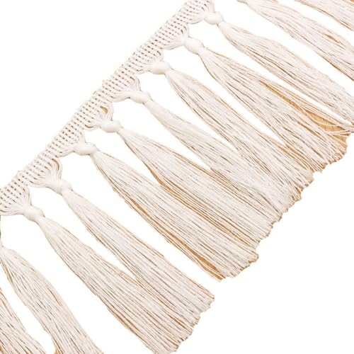 Rockreyoa 11cm Baumwolle Quaste Spitzenband Fransenborte Spitzenbesatz Fransen Trim für DIY Kostüme Kleidung Vorhang Nähen Bastelzubehör Tischdecke Wohnaccessoires Hochzeit Deko Weiß 10 Yards von Rockreyoa