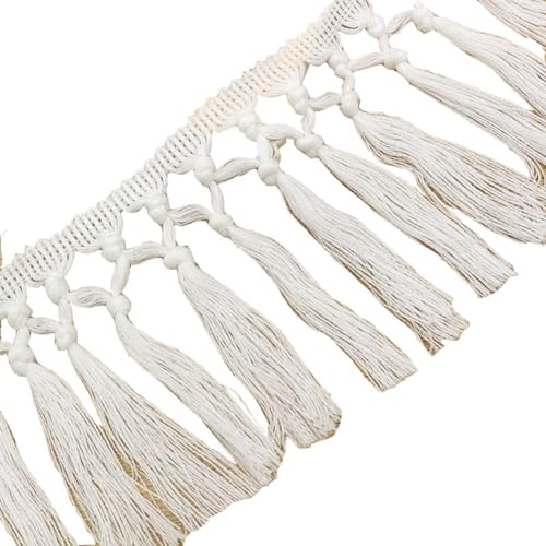 Rockreyoa 11cm Baumwolle Quaste Spitzenband Fransenborte Spitzenbesatz Fransen Trim für DIY Kostüme Kleidung Vorhang Nähen Bastelzubehör Tischdecke Wohnaccessoires Hochzeit Deko Weiß1# 10 Yards von Rockreyoa