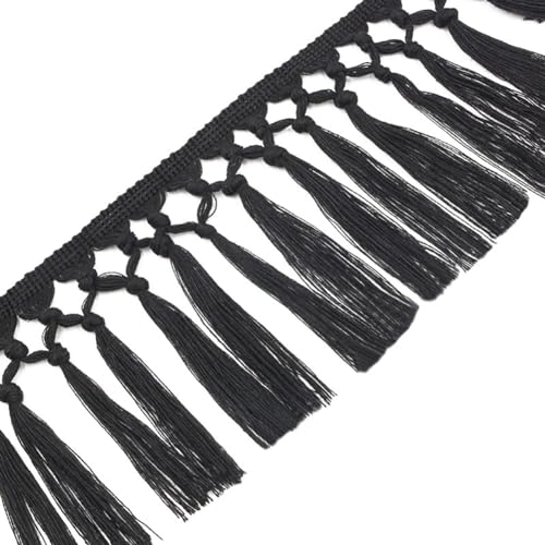 Rockreyoa 11cm Baumwolle Quaste Spitzenband Fransenborte Spitzenbesatz Fransen Trim für DIY Kostüme Kleidung Vorhang Nähen Bastelzubehör Tischdecke Wohnaccessoires Hochzeit Deko schwarz 3 Yards von Rockreyoa