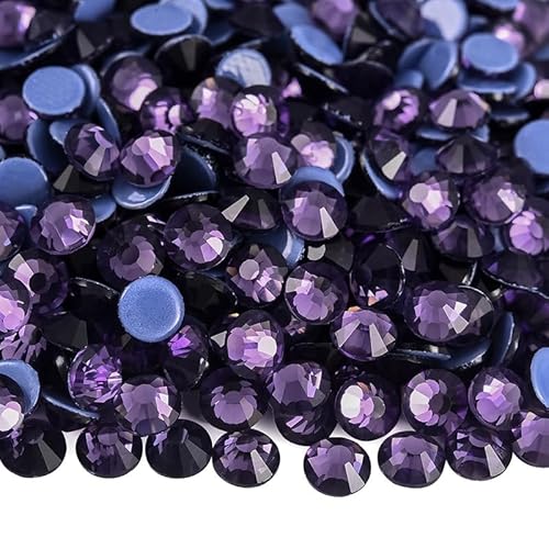 Rockreyoa 1440pcs Hotfix Strasssteine Glas Glitzersteine Kristall Glitzersteine Glas Runde Strasssteine Kleidung-Strasssteine Klar Strasssteine für Diamant Kleidung Schuhe Pinzette 1#Violett SS6 von Rockreyoa